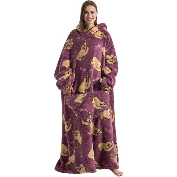 ⭐Sweat Sloth Warm Giant Hoodie Thick Flannel Blanket with Sleeve